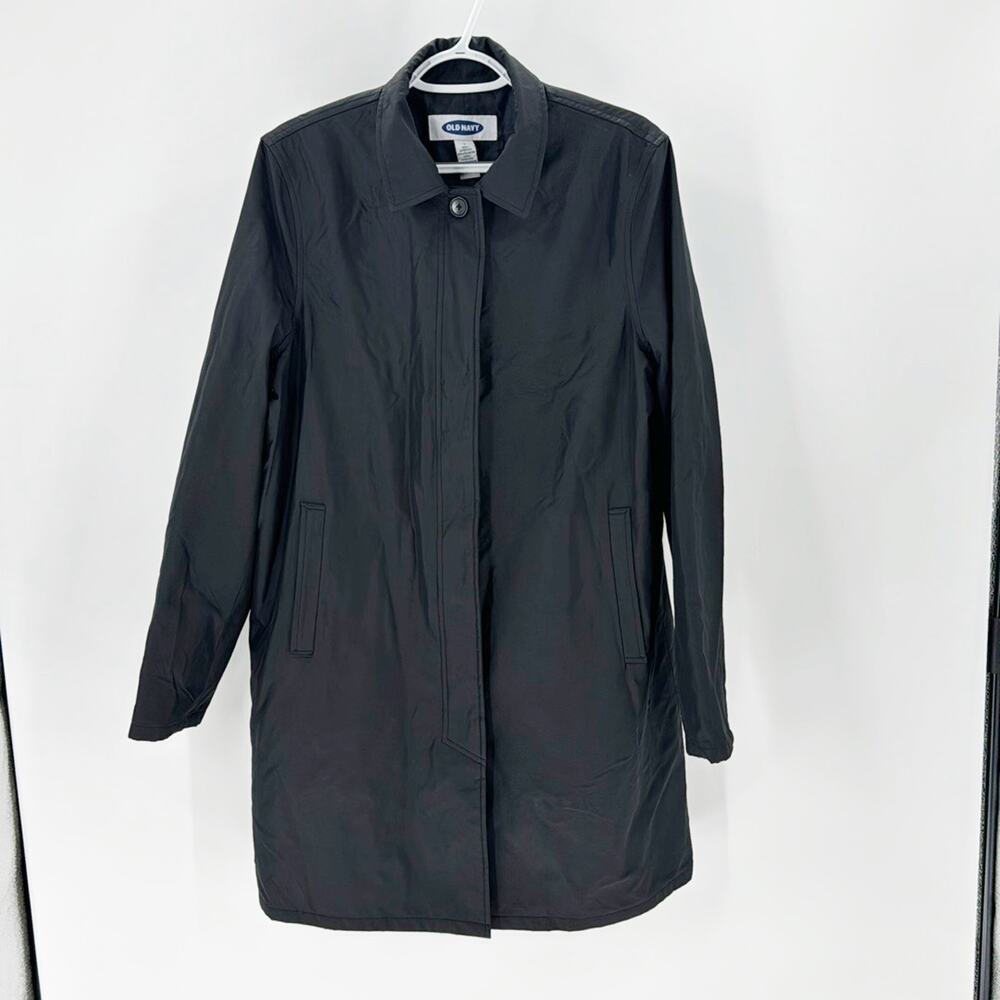 Old Navy Rain Coat Trench Coat Black mid length office minimalist size L